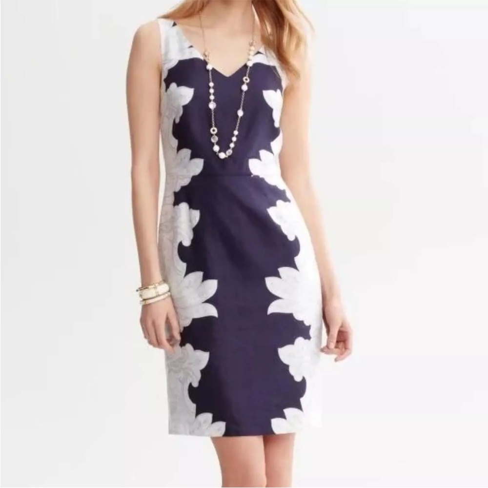 Banana Republic Sleeveless Paisley Floral Linen/Rayon Midi Dress Sz 10 Navy